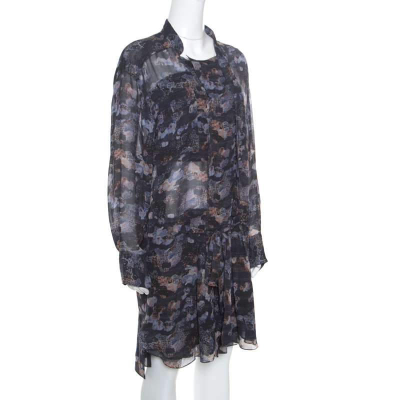 

Isabel Marant Grey Printed Silk Belted Carla Dress