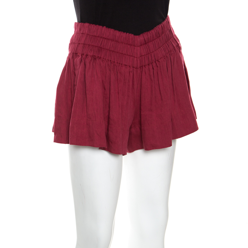 

Isabel Marant Burgundy Linen Elasticized Waist Shorts