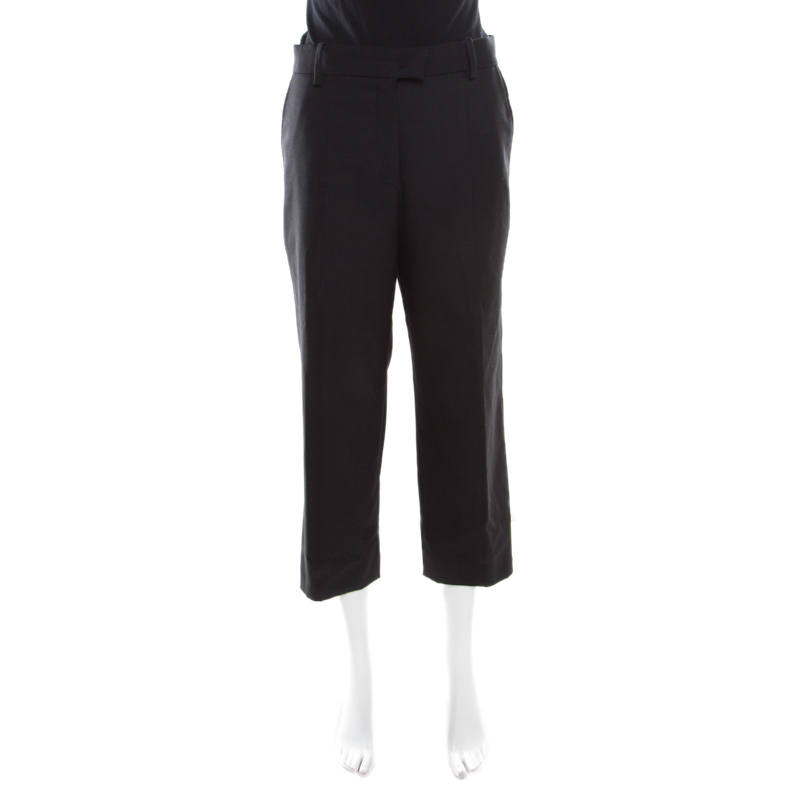 Pre Owned Isabel Marant Black Wool Cropped Straight Fit Formal Trousers L