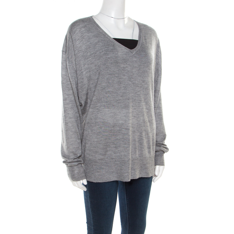 

Isabel Marant Melange Grey Cashmere Silk V Neck Sweater