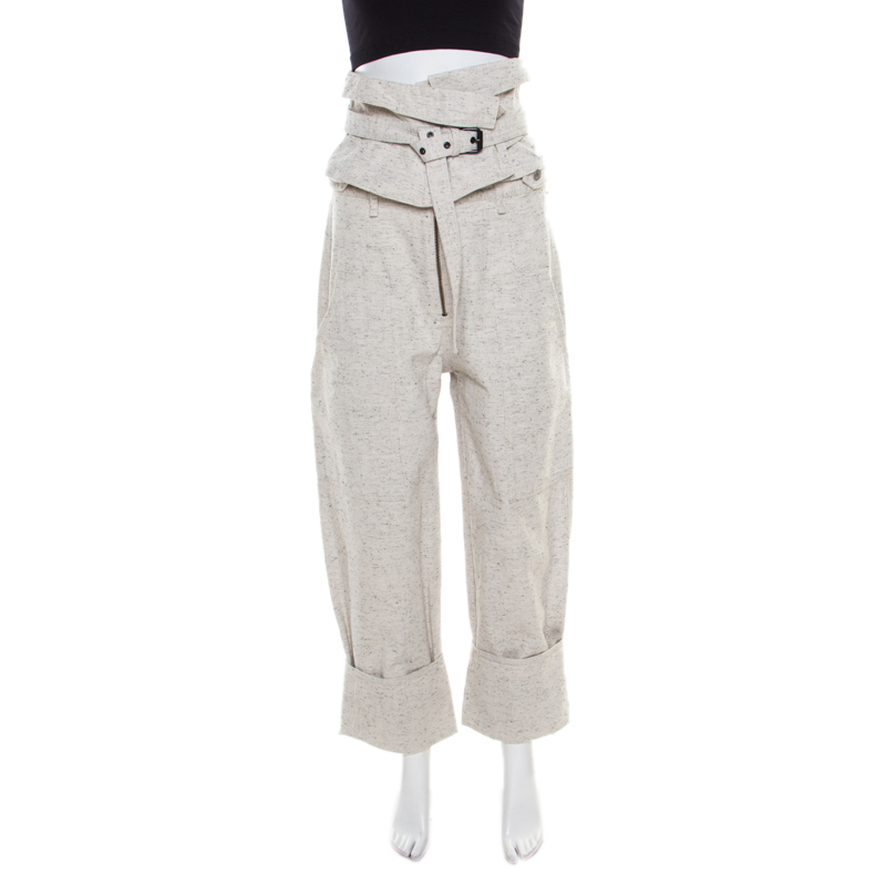 Isabel Marant Chalk White Marled Denim Erika Waist Belt and Trousers Set M