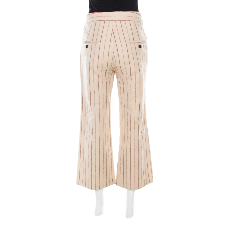 Pre-owned Isabel Marant Beige Striped Linen And Wool Flared Keroan Cropped Pants S