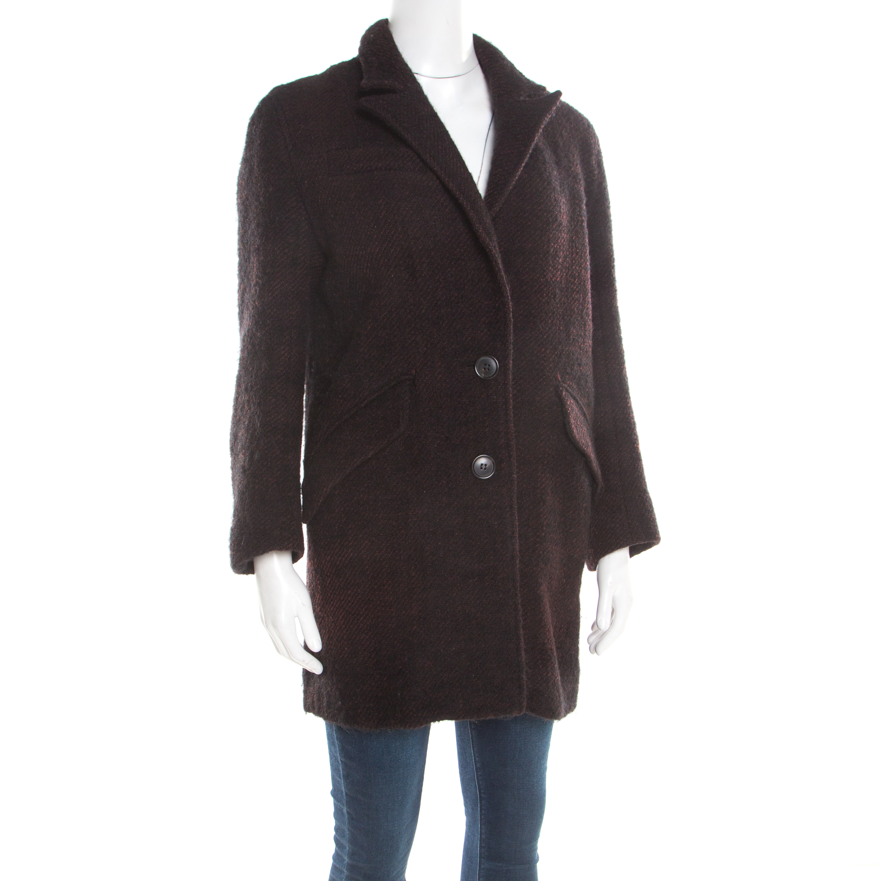 

Isabel Marant Etoile Black and Burgundy Wool and Alpaca Textured Coat