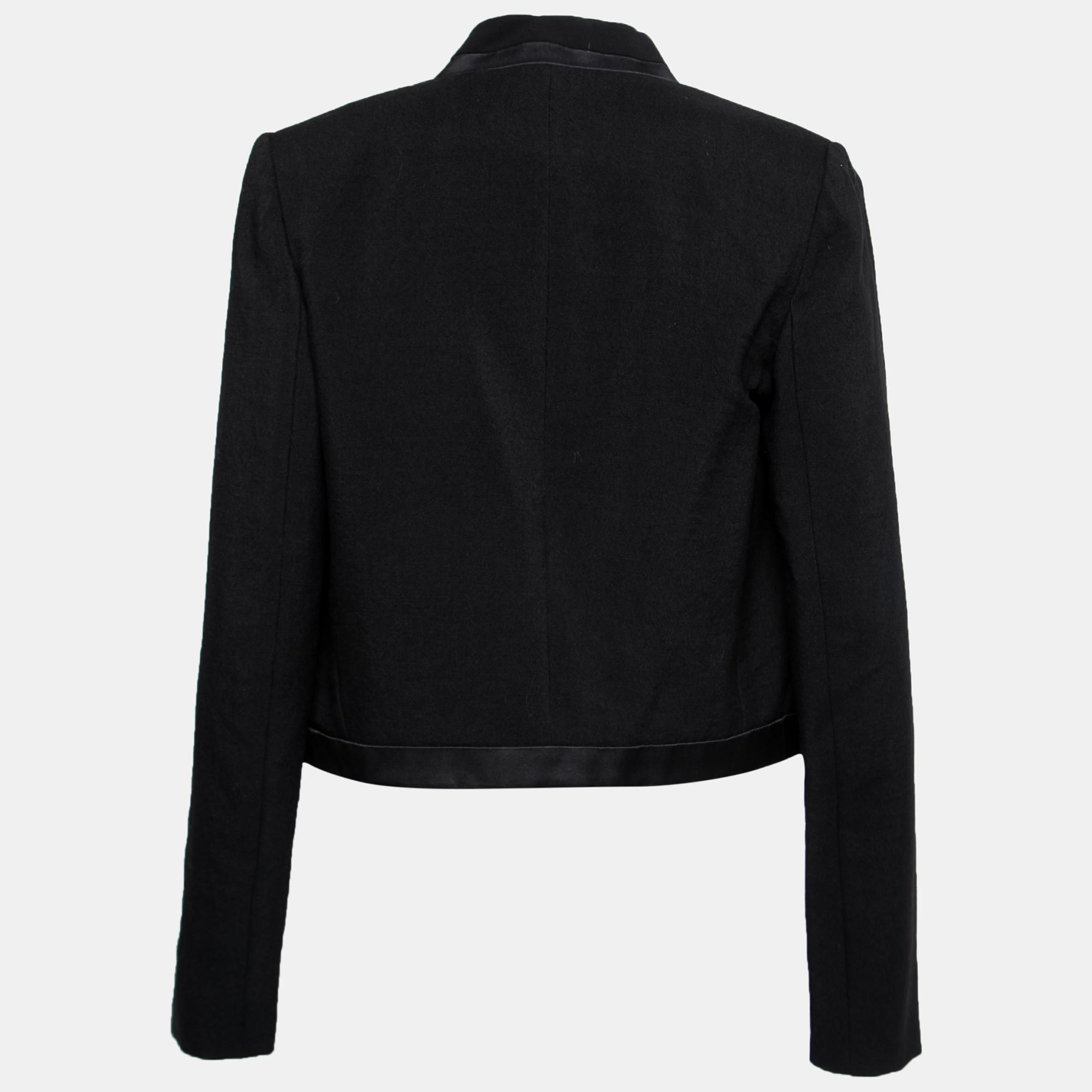 

Isabel Marant Black Wool Satin Trim Jamet Cropped Jacket