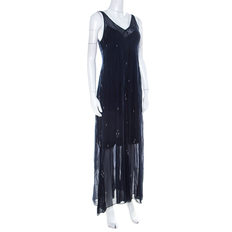 Pre-owned Isabel Marant Navy Blue Chiffon Sleeveless Cassidy Maxi Dress S