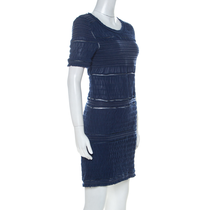 

Isabel Marant Blue Silk Ruched Smock Detail Short Dress