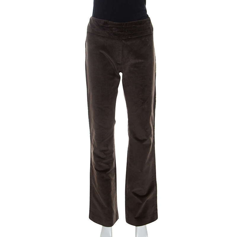 Isabel Marant Brown Corduroy Ruched Belt Detail Trousers S