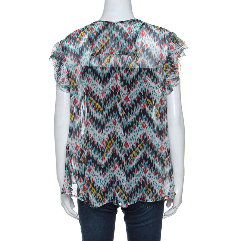 Isabel Marant Multicolor Printed Silk Ruffled Sleeve Top M