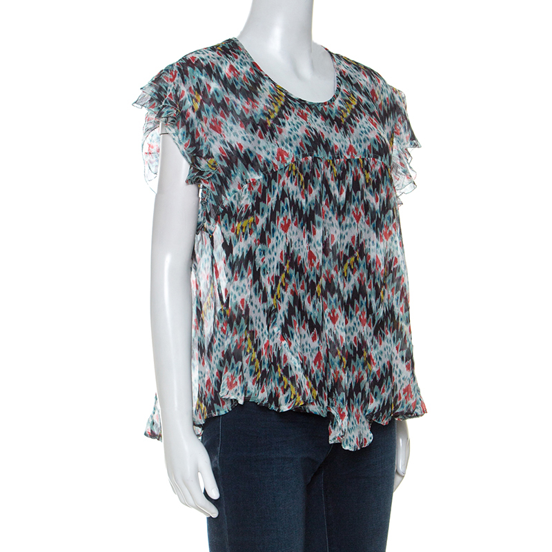 

Isabel Marant Multicolor Printed Silk Ruffled Sleeve Top