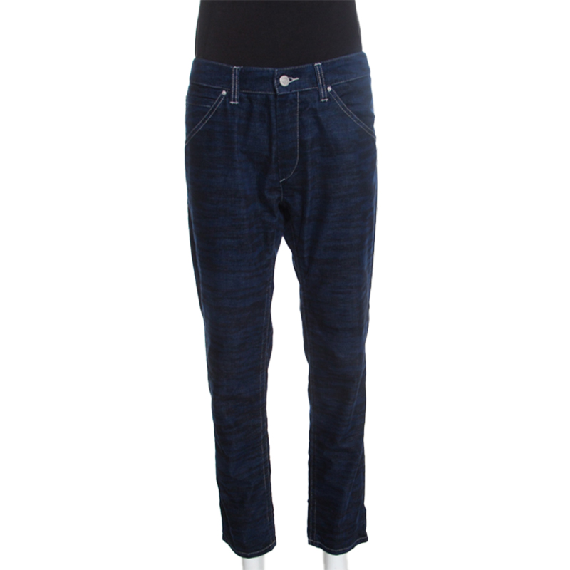 

Isabel Marant Étoile Dark Blue Tiger Striped Corduroy Cropped Trousers