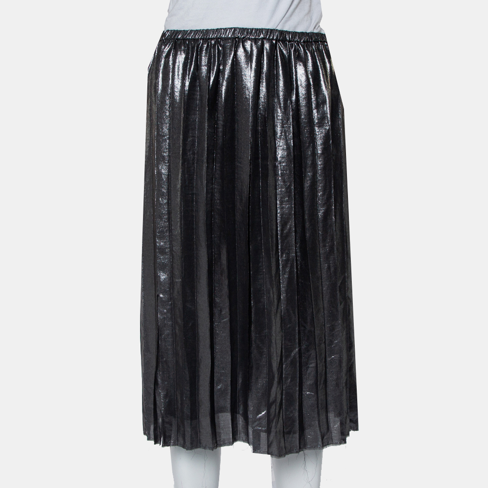 Pre-owned Isabel Marant Metallic Grey Lame' Pleated Knee Length Skirt M