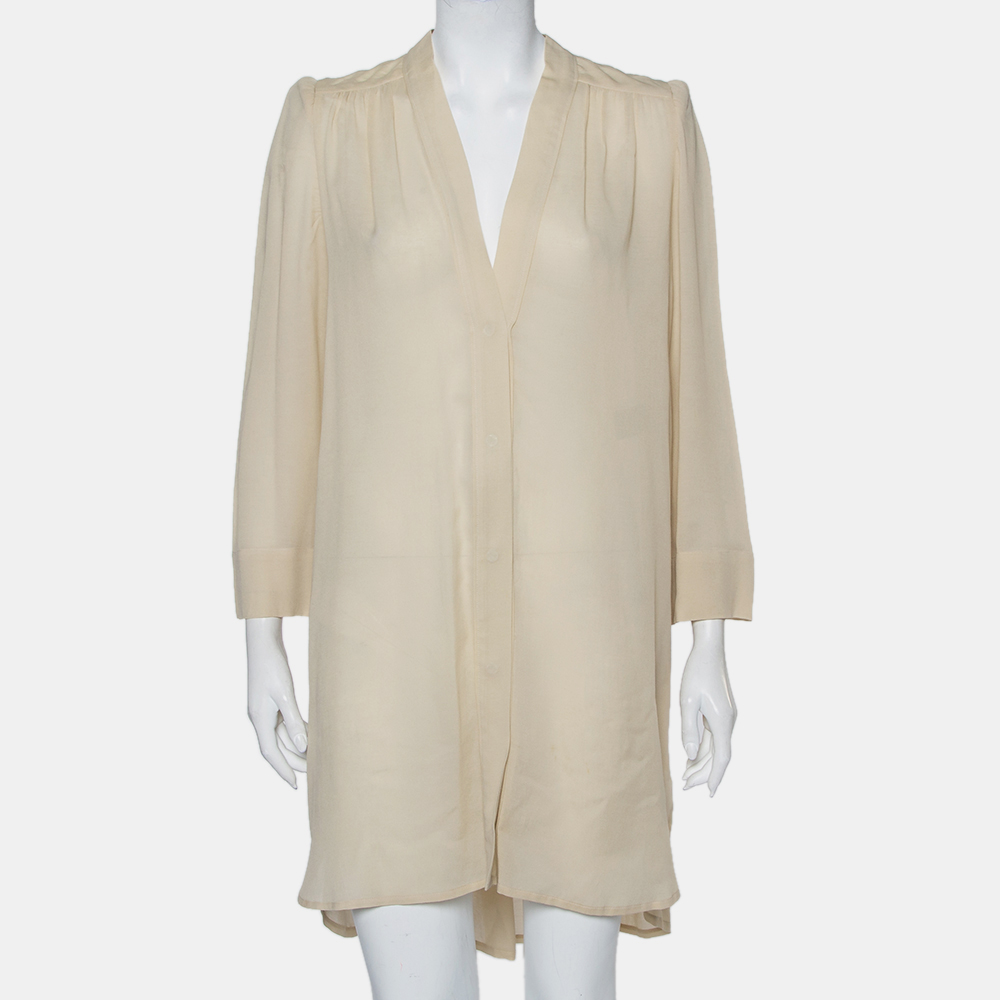 Pre-owned Isabel Marant Ecru Voile Button Front Rivera Shift Dress M In Beige