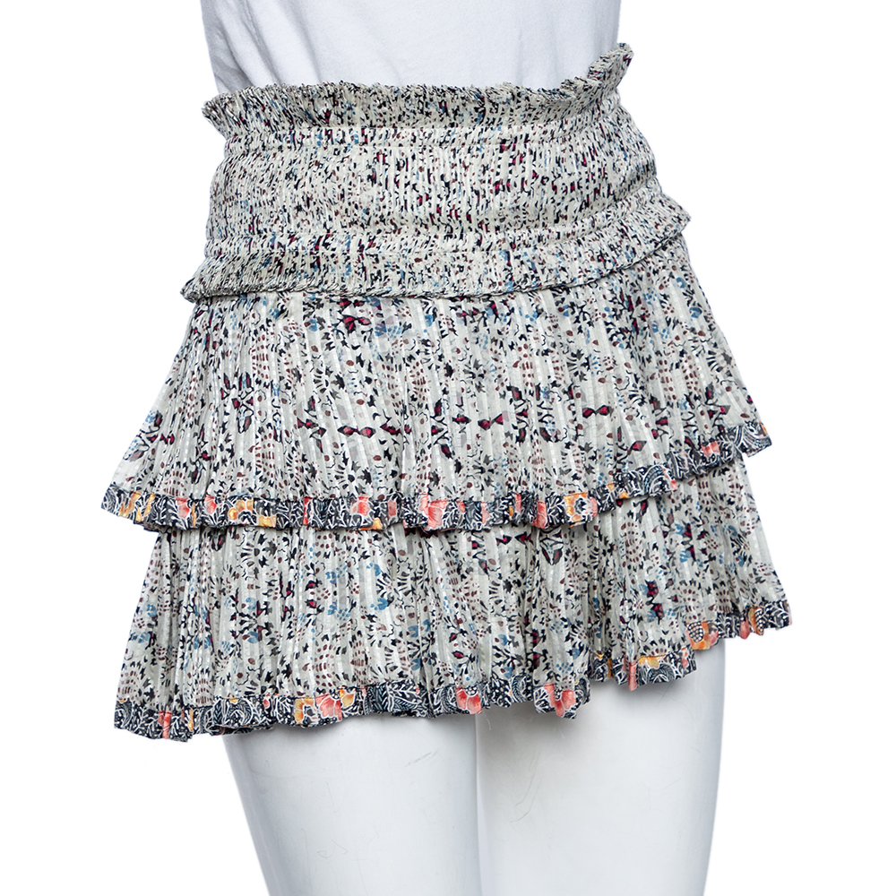 

Isabel Marant Multicolor Floral Print Silk Tiered Pleated Mini Skirt