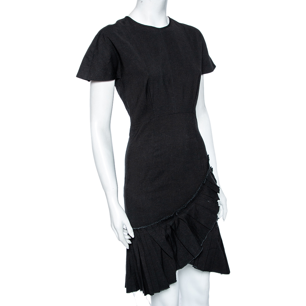 

Isabel Marant Black Linen Pleated Overlay Detailed Dress