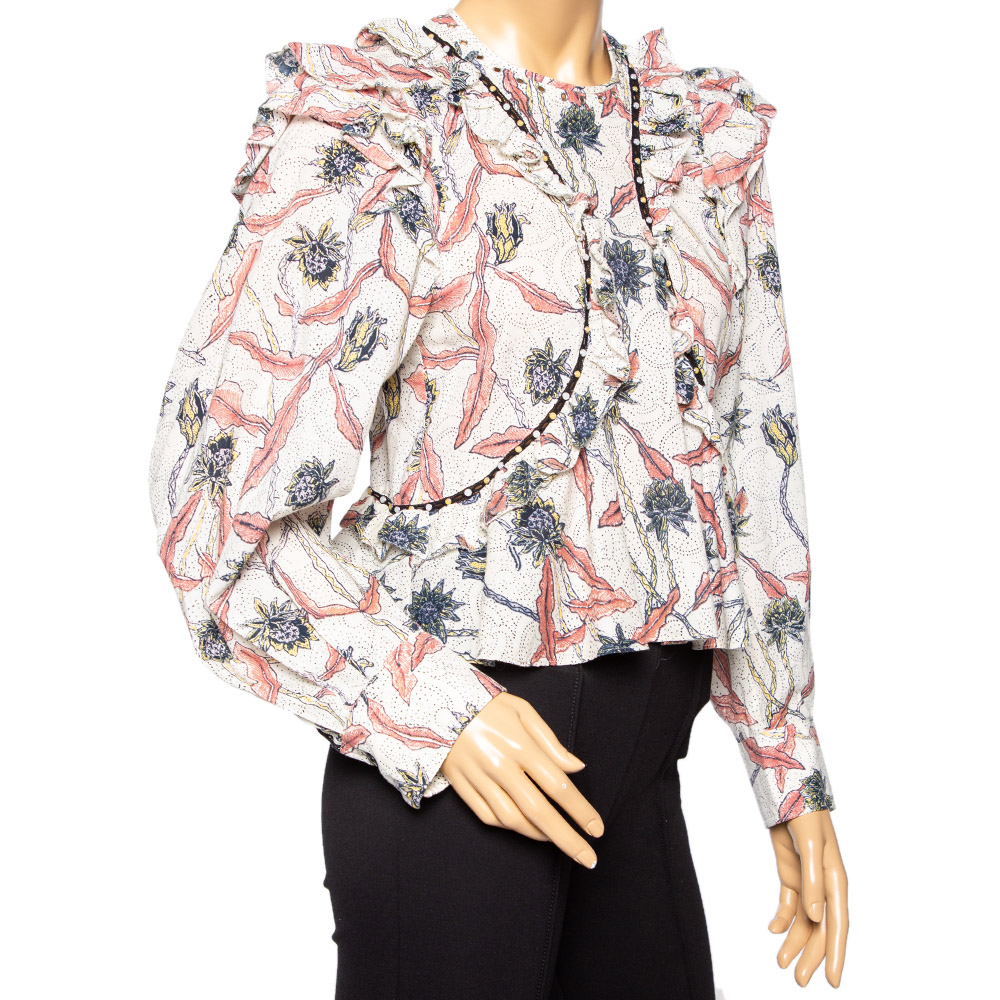 

Isabel Marant Multicolored Printed Cotton Ruffle Trimmed Blouse, Multicolor