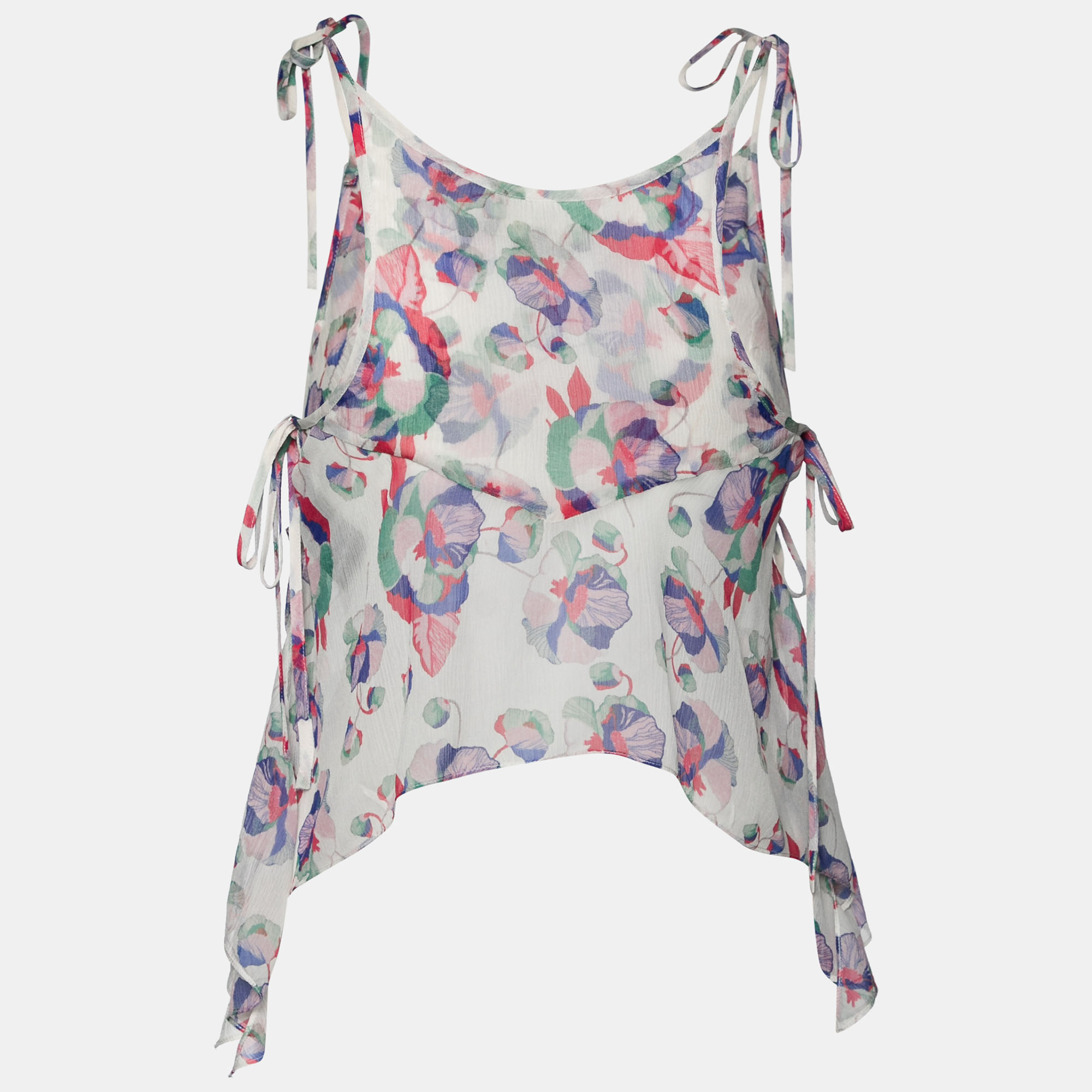 

Isabel Marant White Floral Printed Silk Chiffon Orka Top