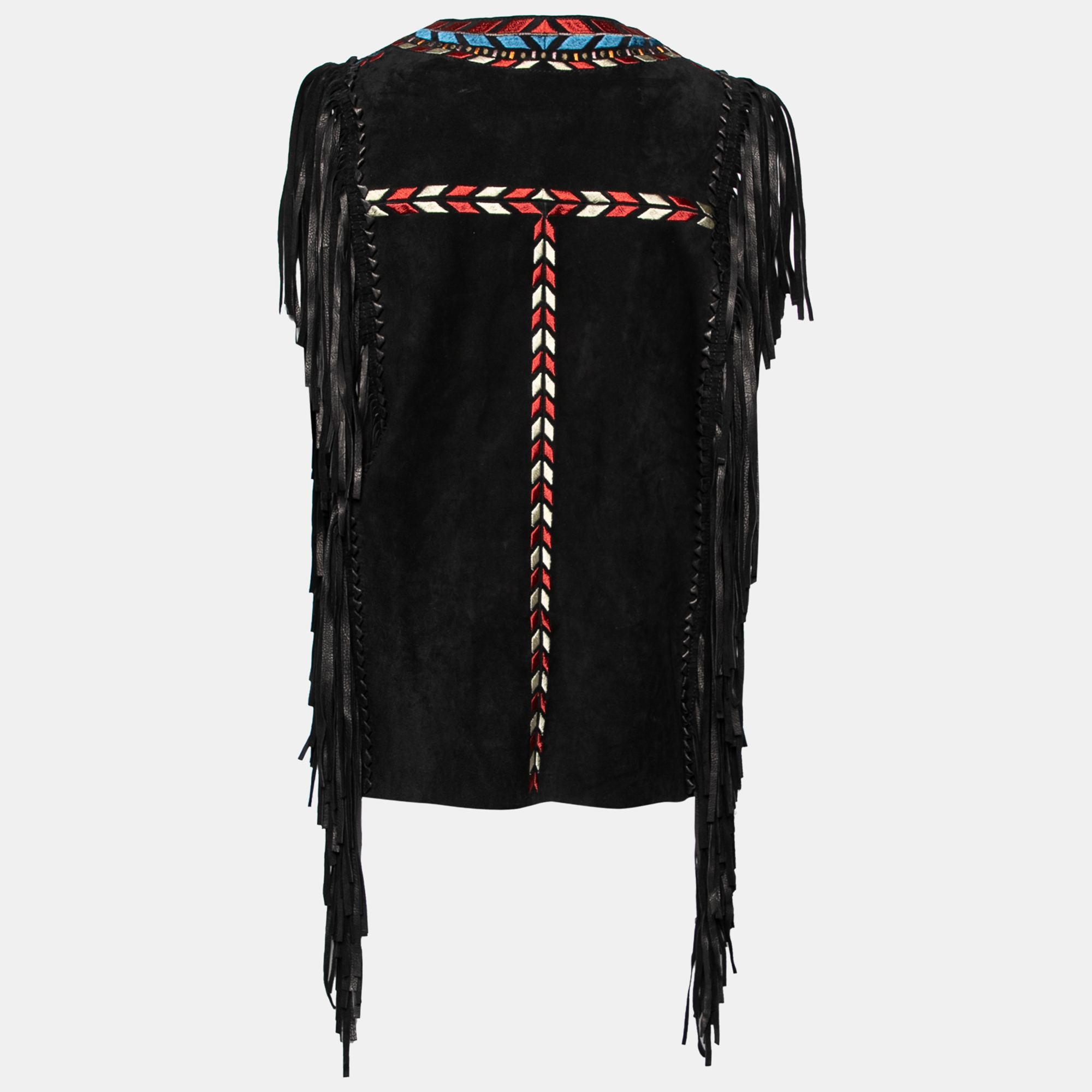 

Isabel Marant Black Embroidered Suede Fringed Open-Front Vest