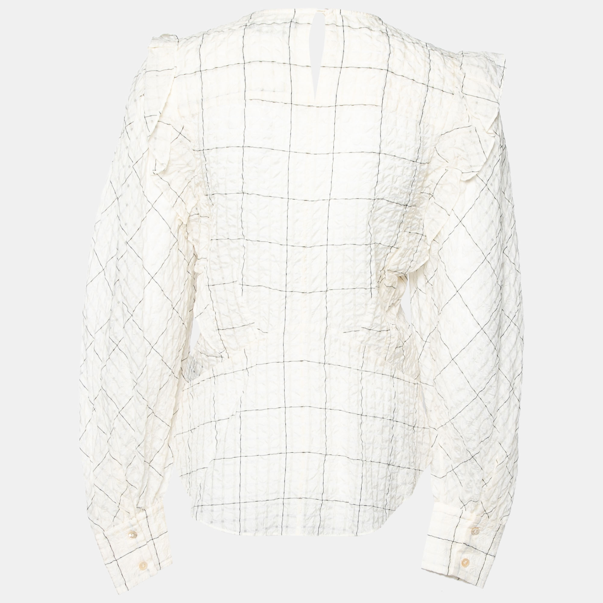 

Isabel Marant Cream Cupro Ruffled Checked Seersucker Blouse