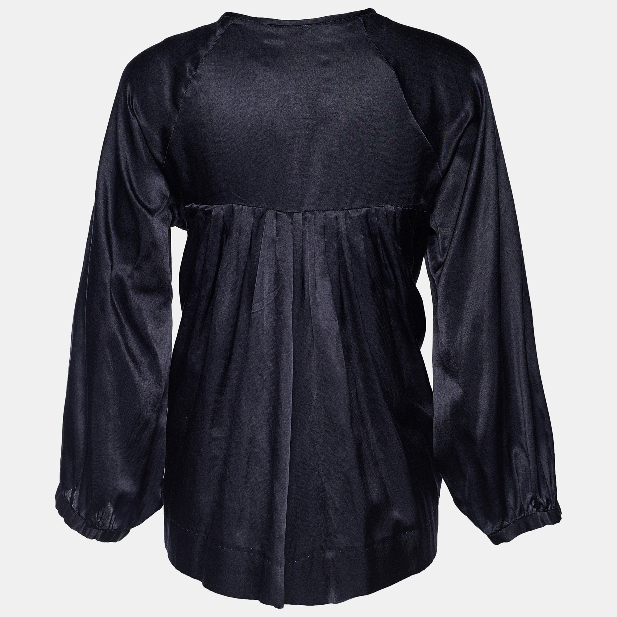 

Isabel Marant Navy Blue Cotton & Silk Satin Pleated Blouse