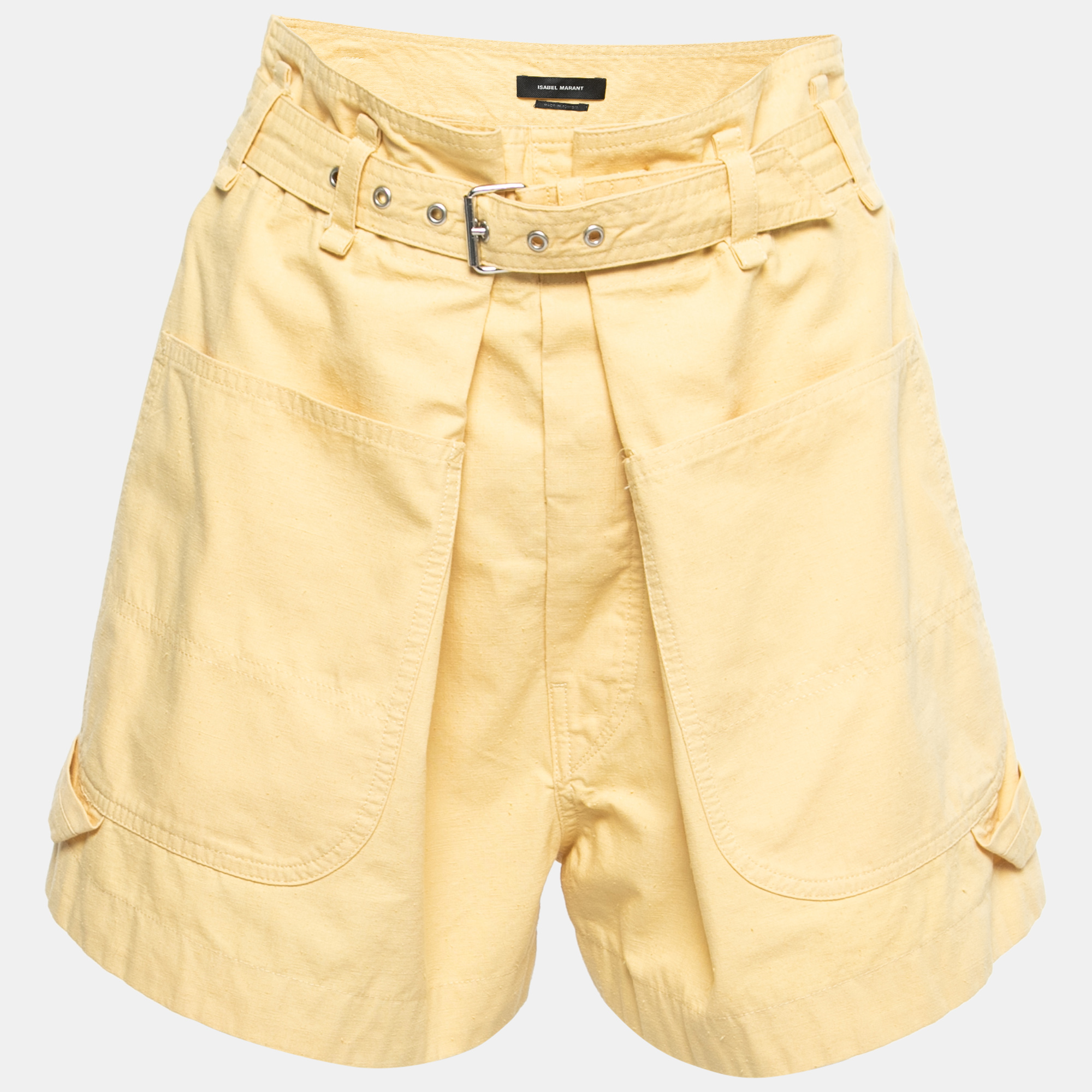 Pre-owned Isabel Marant Yellow Cotton Belted High-waisted Shorts M