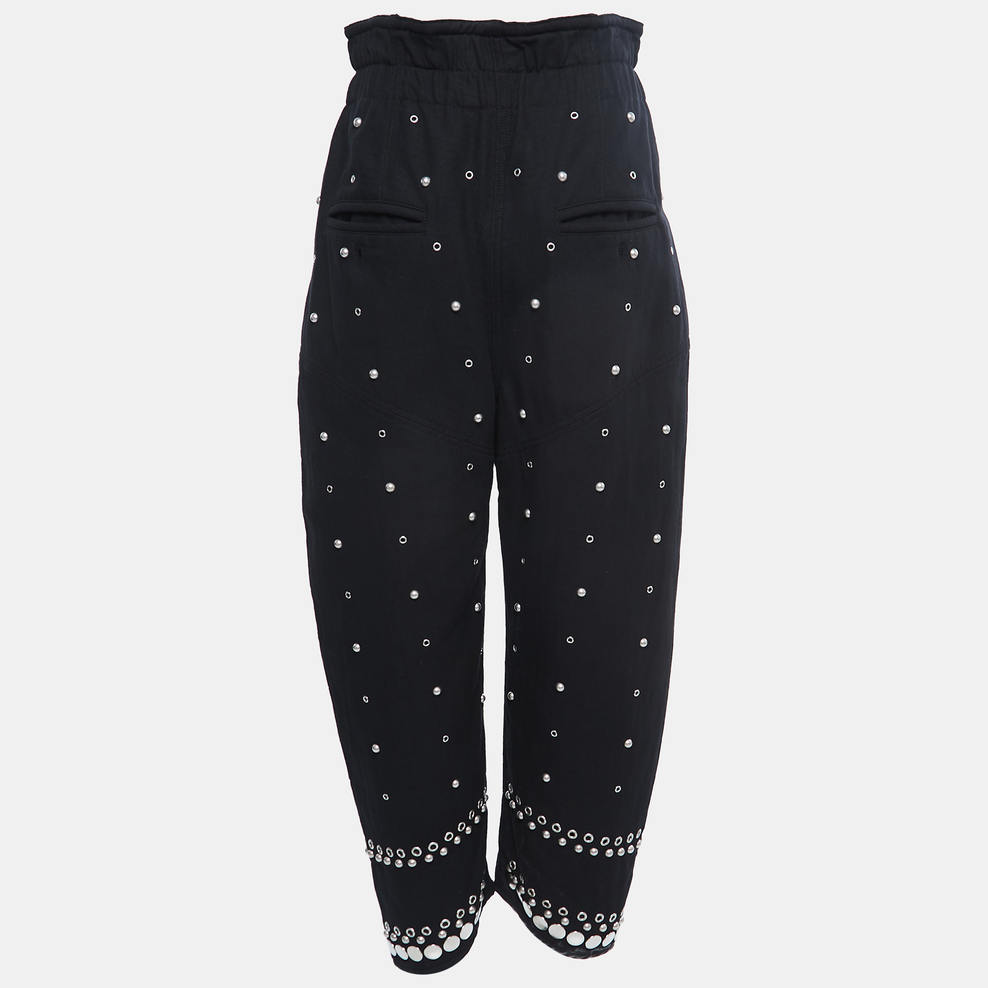 

Isabel Marant Black Canvas Studded High-Waist Pants