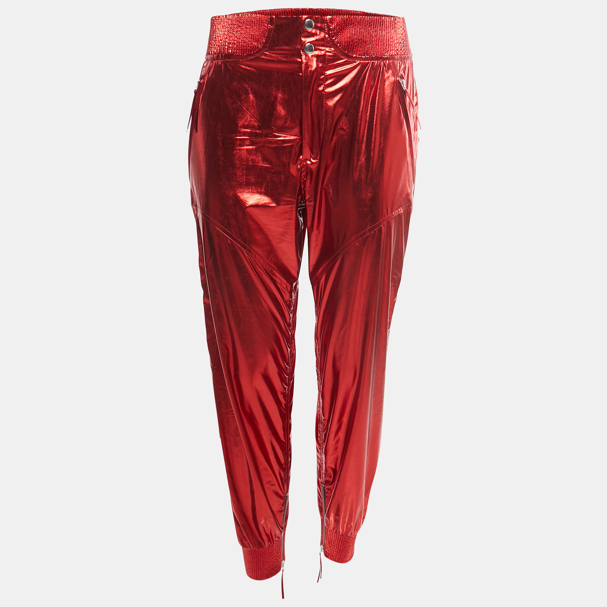 Pre-owned Isabel Marant Metallic Red Silk Aruso Track Pants M