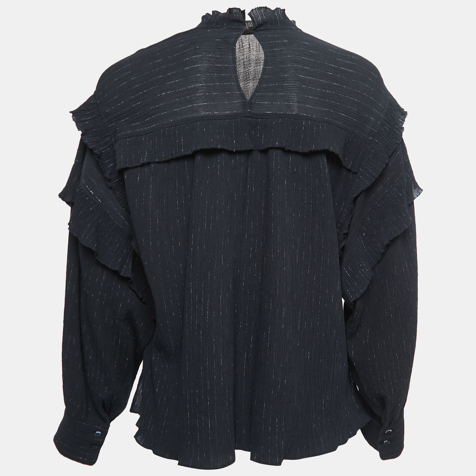 

Isabel Marant Black Crinkled Cotton & Silk Ruffled Blouse