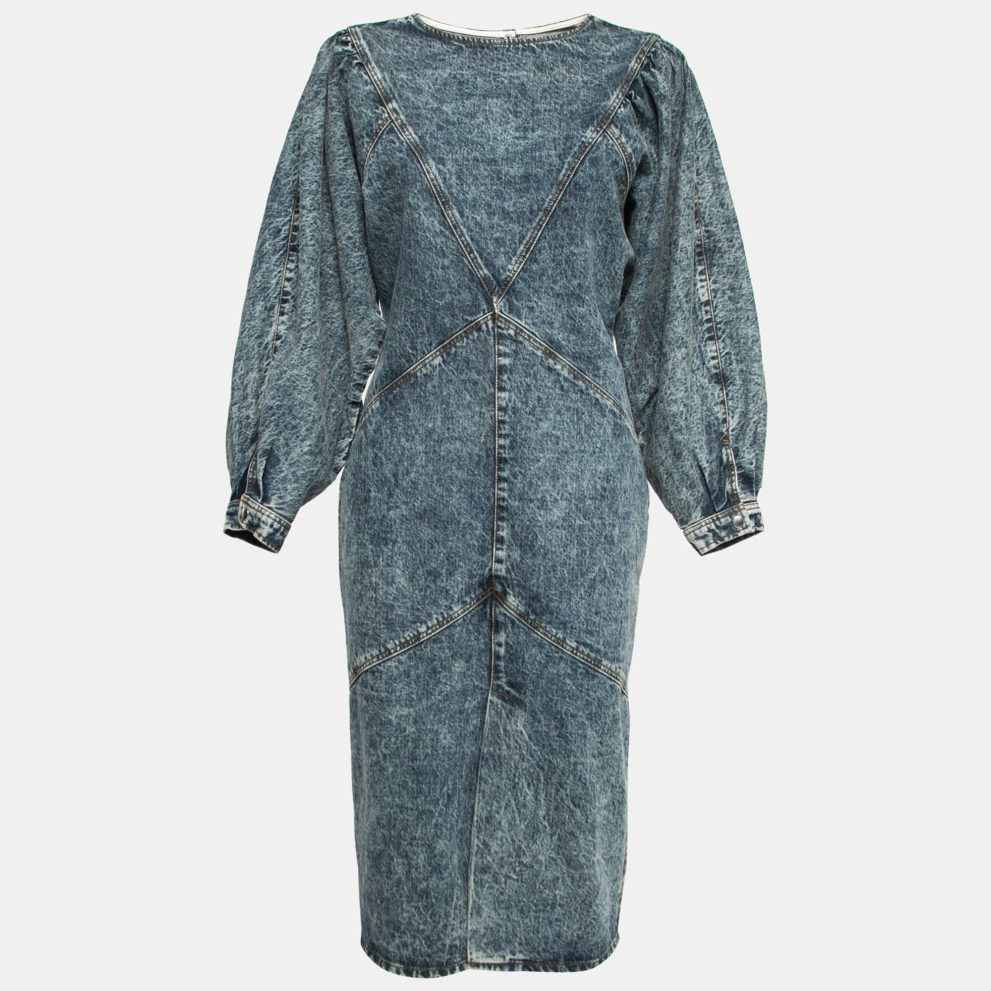 Pre-owned Isabel Marant Blue Marble Dyed Denim Midi Dress M