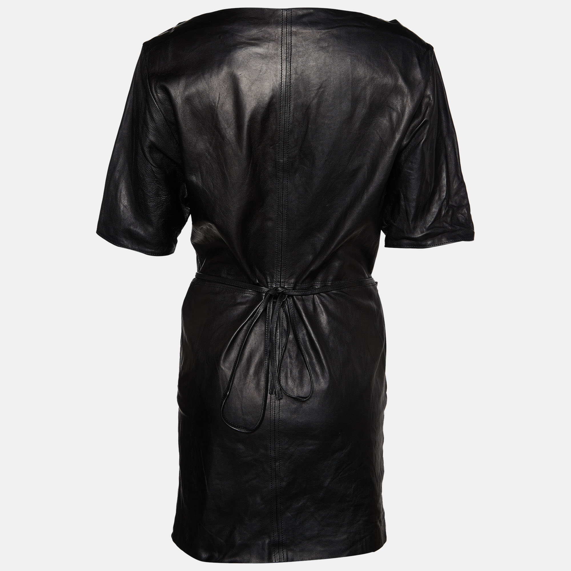 

Isabel Marant Black Leather Wrap Effect Mini Dress