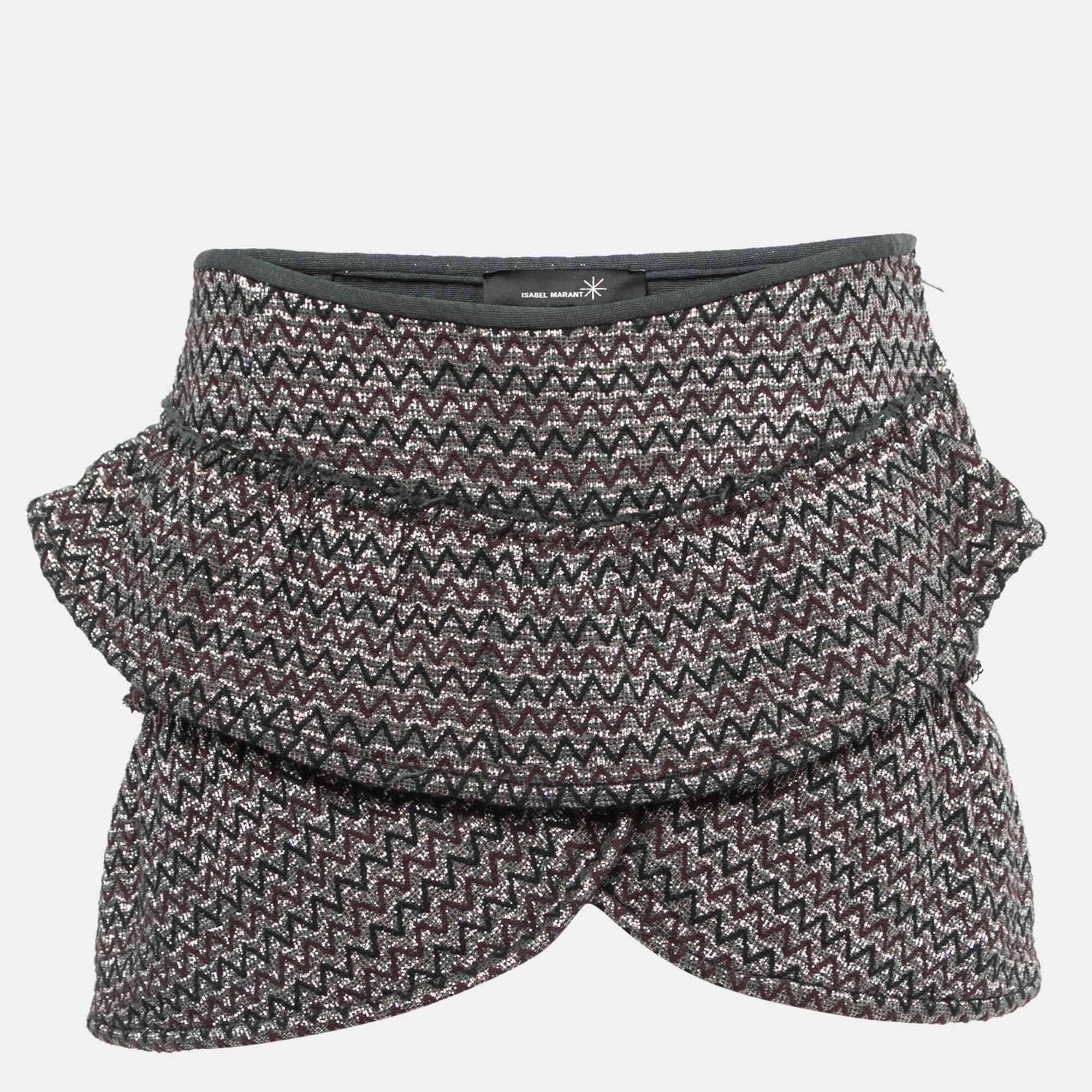 Pre-owned Isabel Marant Silver Zig-zag Patterned Lurex Knit Mini Skirt M