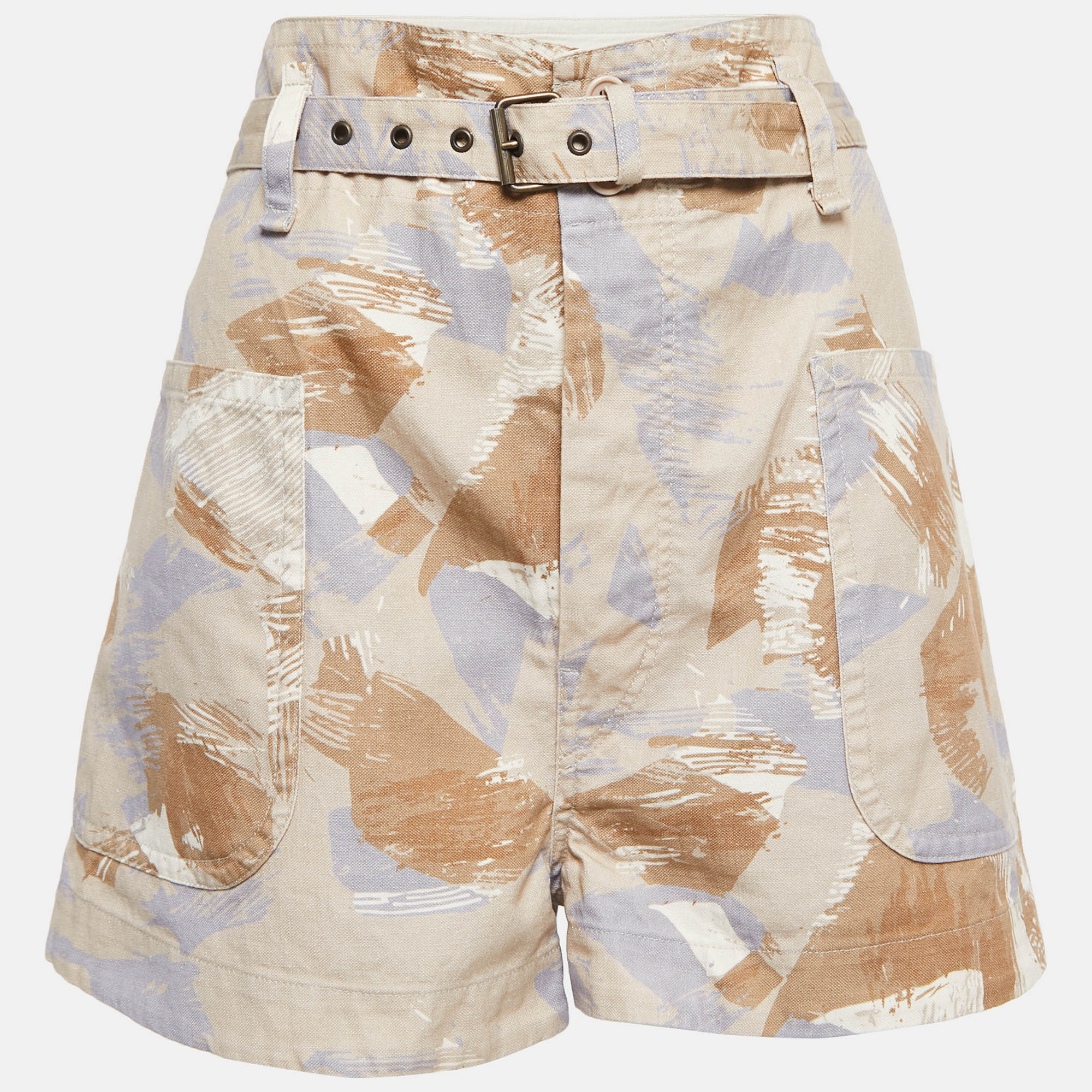 

Isabel Marant Brown Abstract Print Linen Blend Belted Shorts S