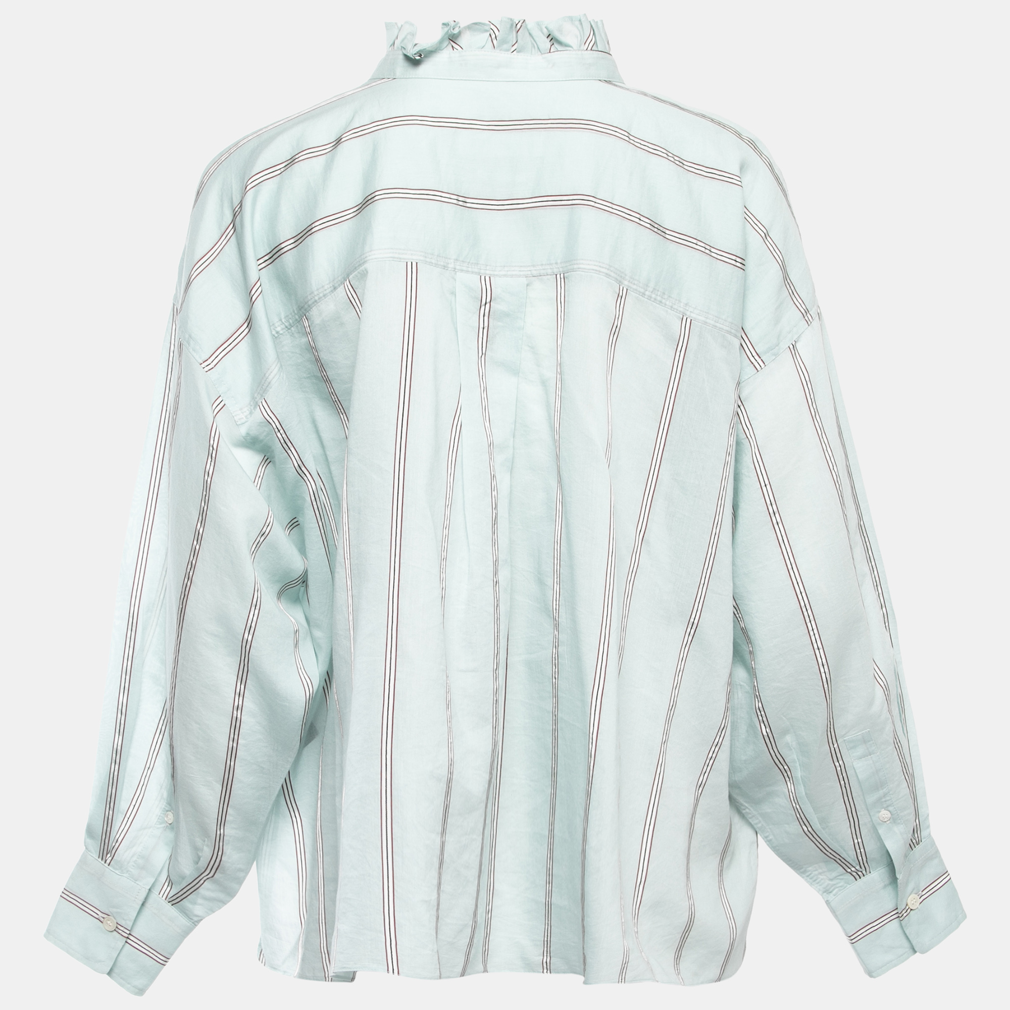 

Isabel Marant Blue Striped Cotton Button Front Long Sleeve Oversized Blouse