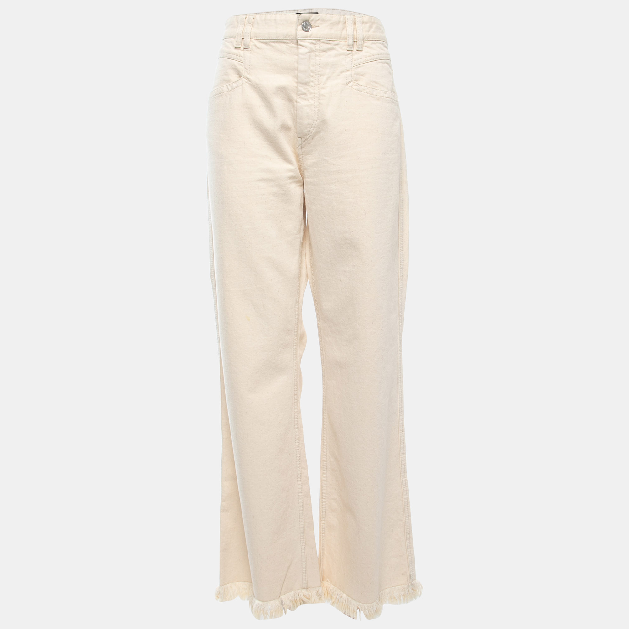 Pre-owned Isabel Marant Cream Denim Frayed Hem Jeans L Waist 32"