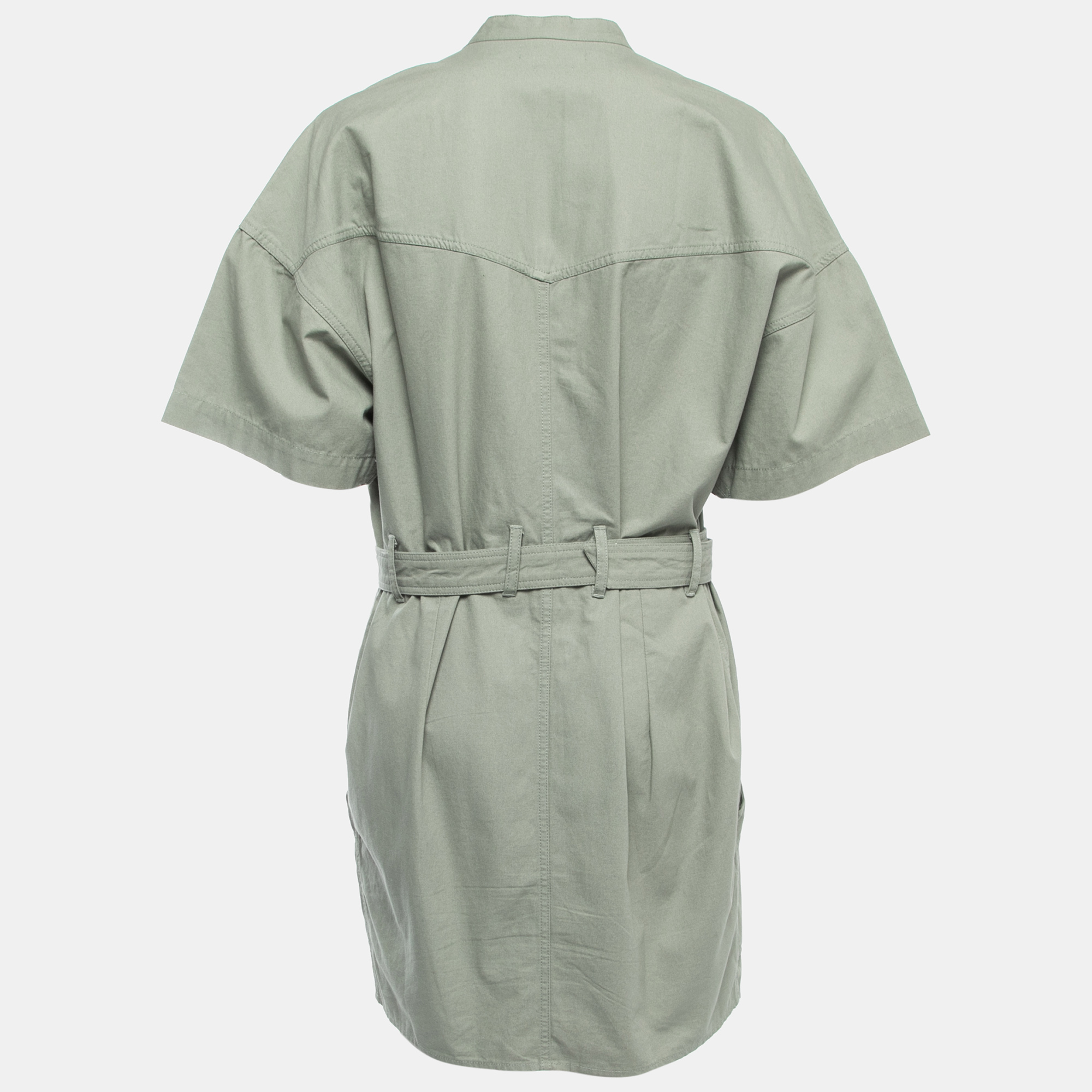 

Isabel Marant Green Cotton Button Front Belted Short Dress