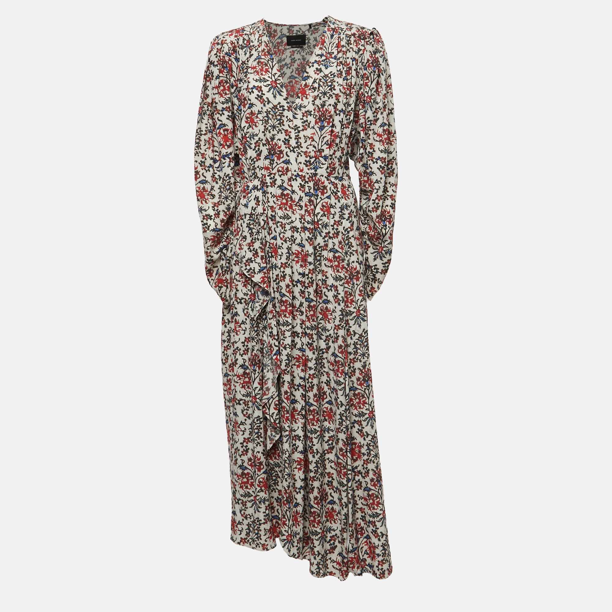 

Isabel Marant Multicolor Floral Print Stretch Silk Ruched Sleeve Midi Dress S