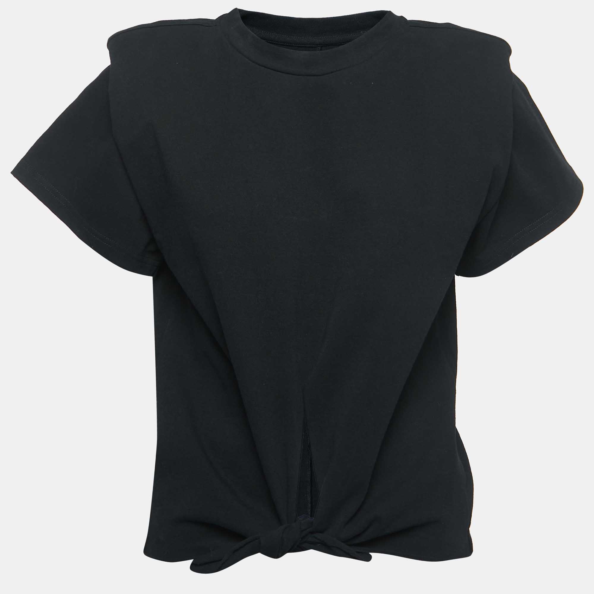 

Isabel Marant Black Cotton Shoulder Padded Knotted T-Shirt