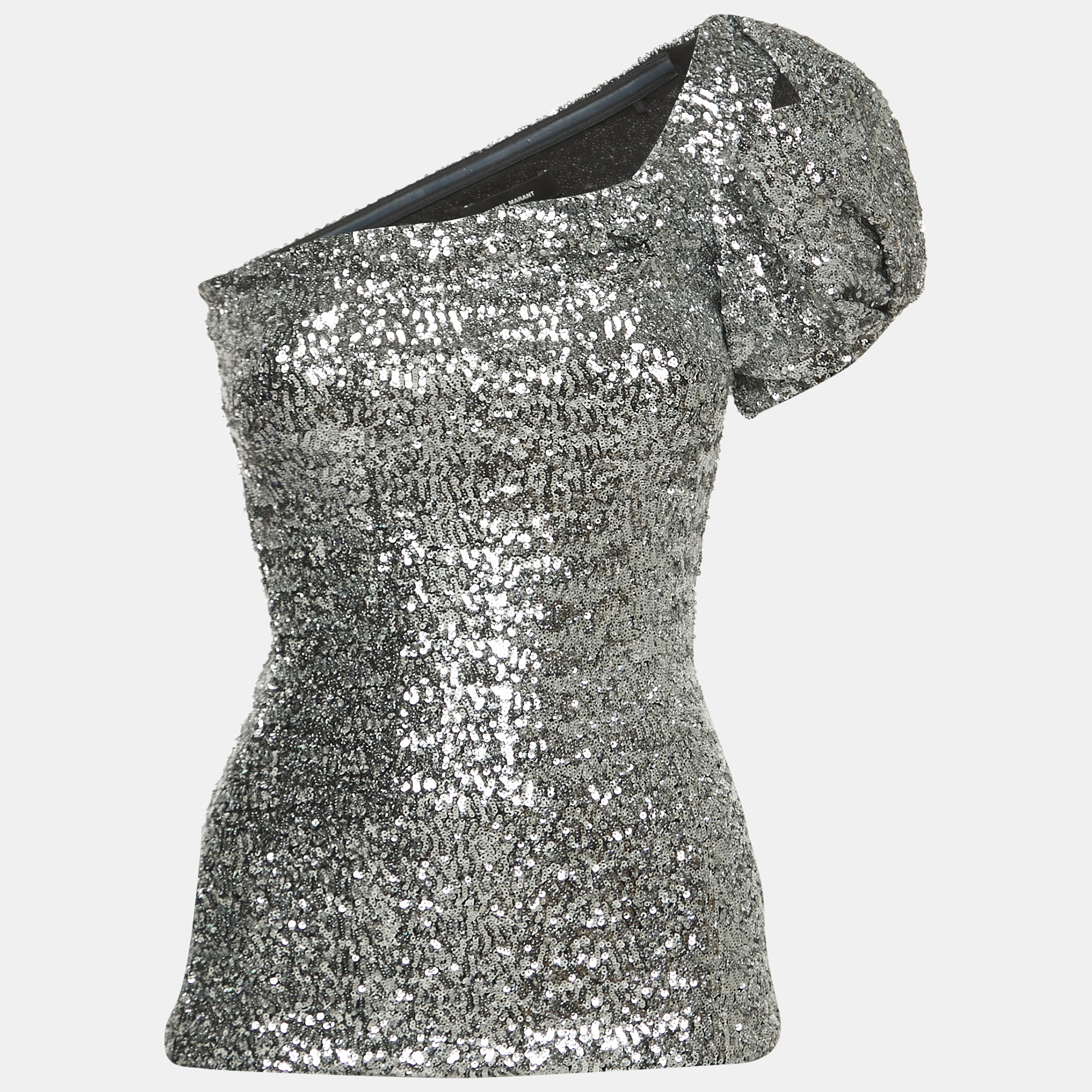 

Isabel Marant Silver Sequined One Shoulder Blouse