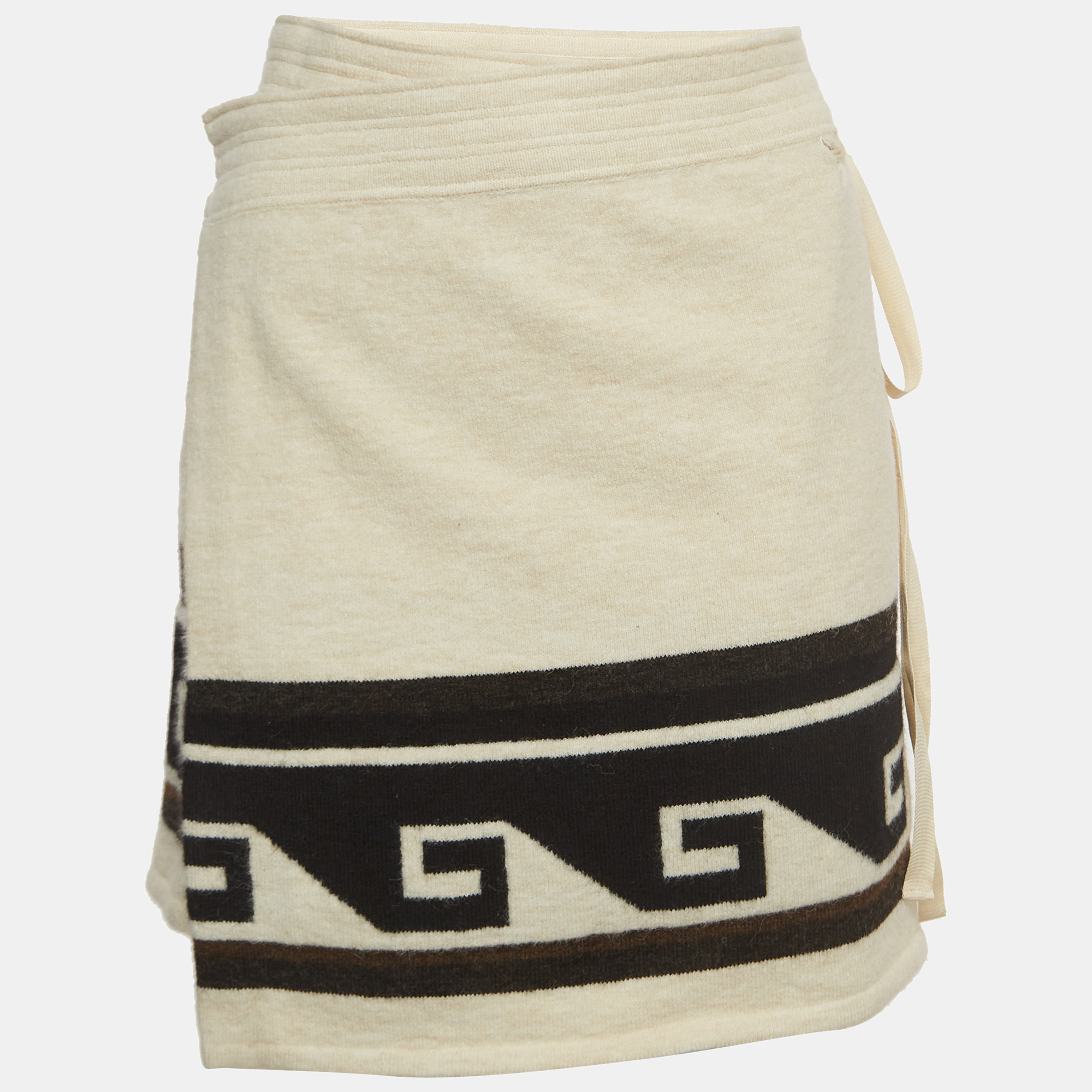 Pre-owned Isabel Marant Cream Patterned Knit Samuel Wrap On Mini Skirt L