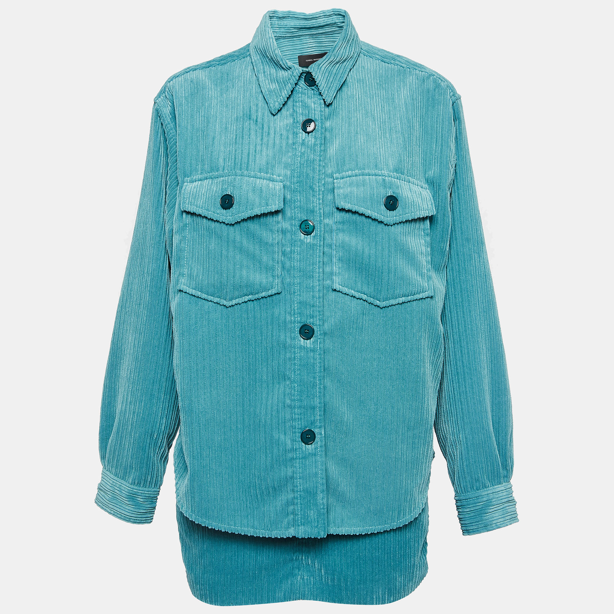 Pre-owned Isabel Marant Teal Blue Corduroy Madiana Jacket And Melva Skirt Set S/m