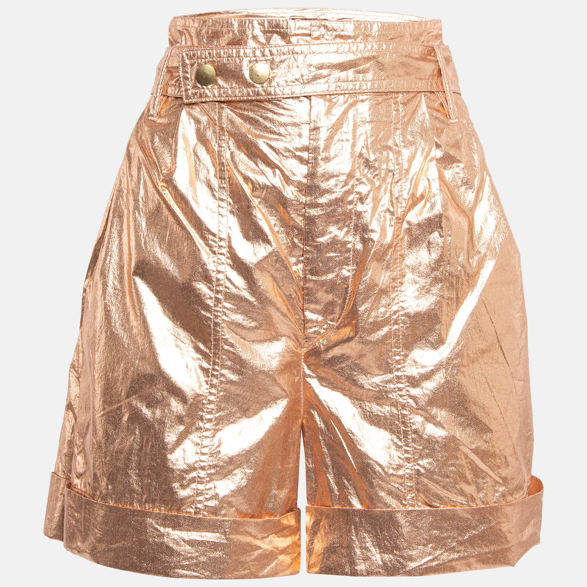 

Isabel Marant Metallic Rose Gold Cotton Belted Tweni Shorts M