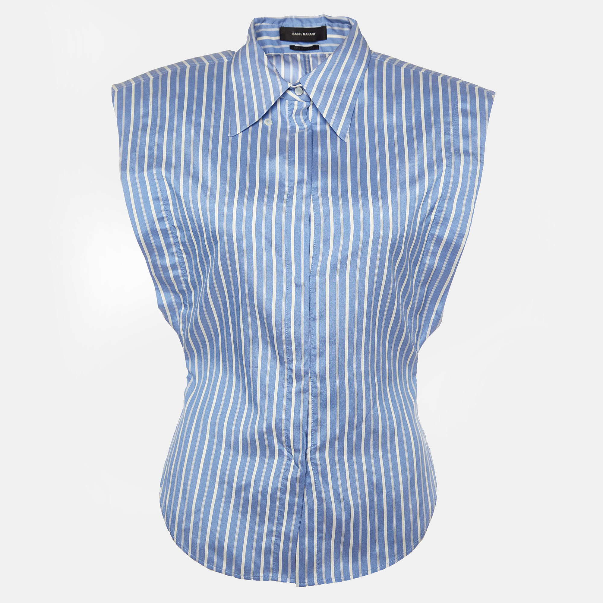 

Isabel Marant Blue Striped Silk Enza Sleeveless Shirt