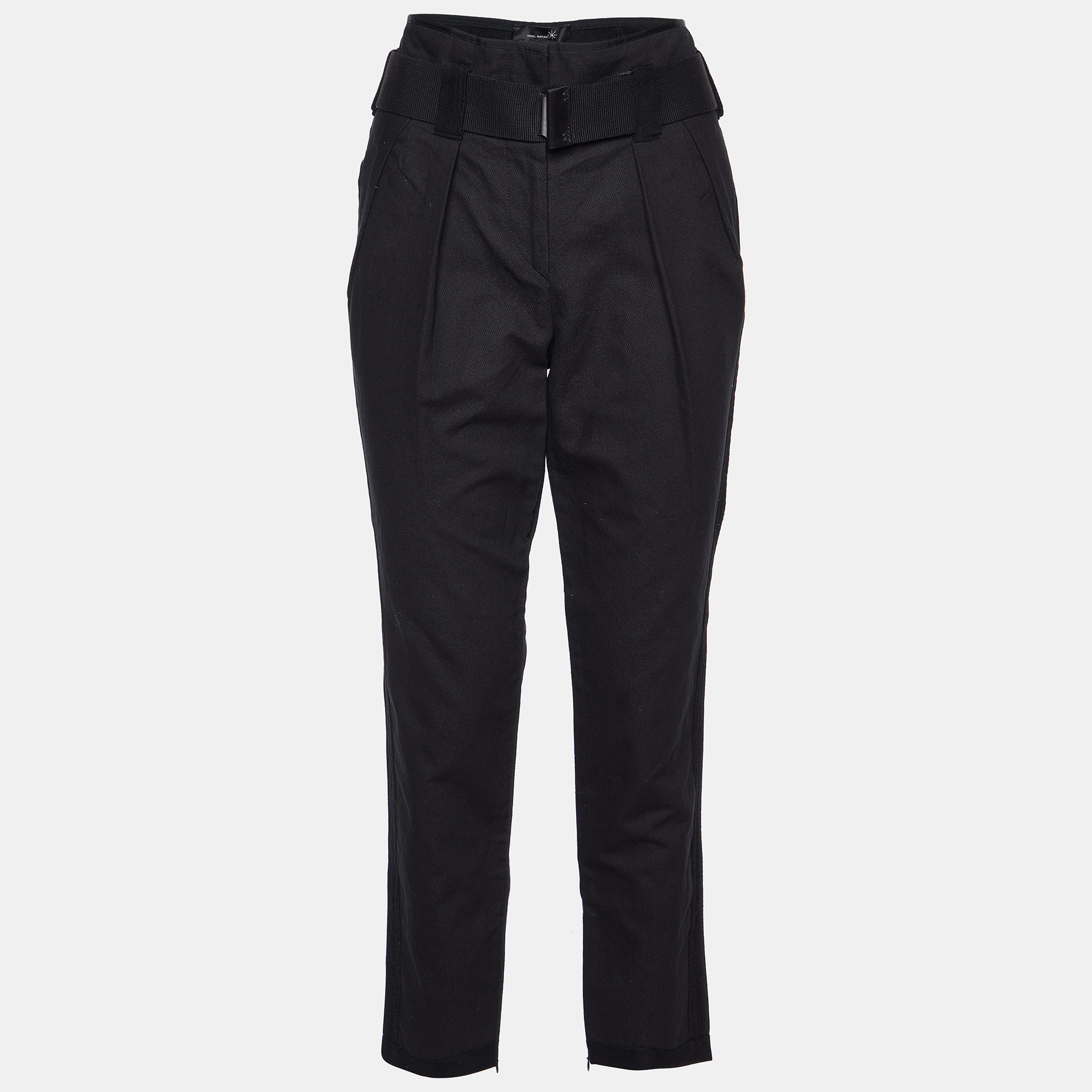 

Isabel Marant Black Cotton Belt Detail Tapered Trousers