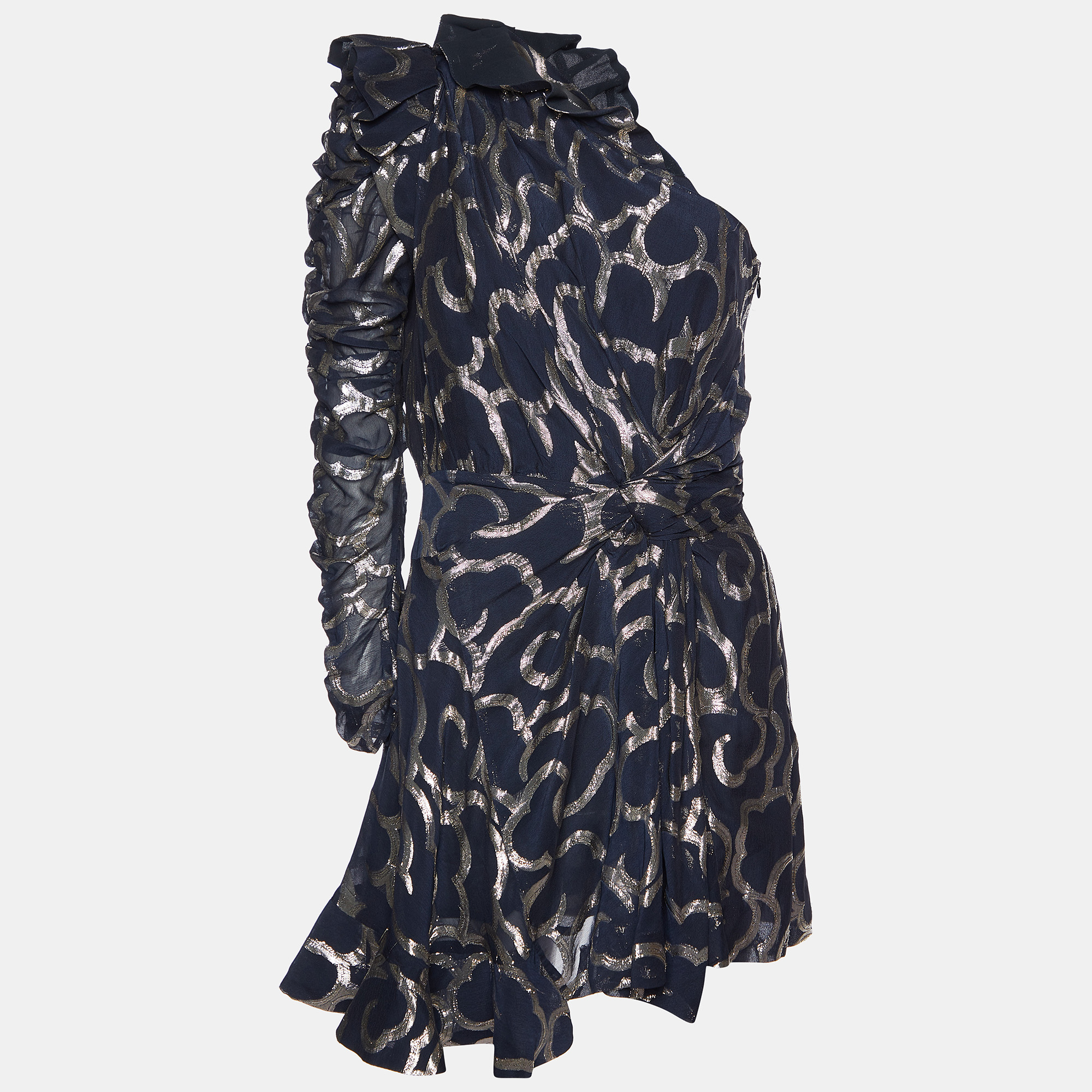 

Isabel Marant Black Lurex Silk Blend Clary One Shoulder Mini Dress