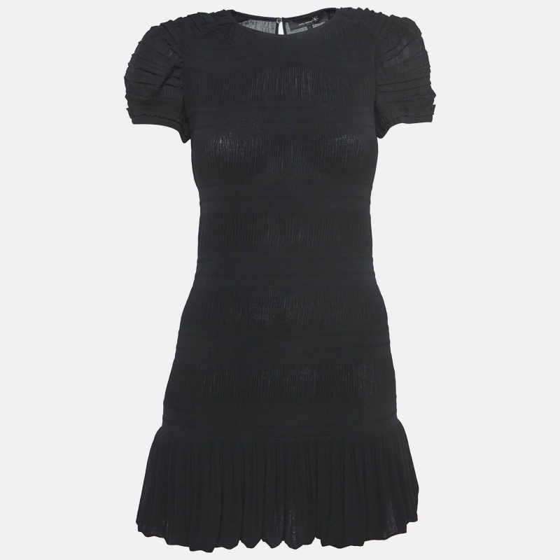 

Isabel Marant Black Crinkled Stretch Crepe Mini Dress S
