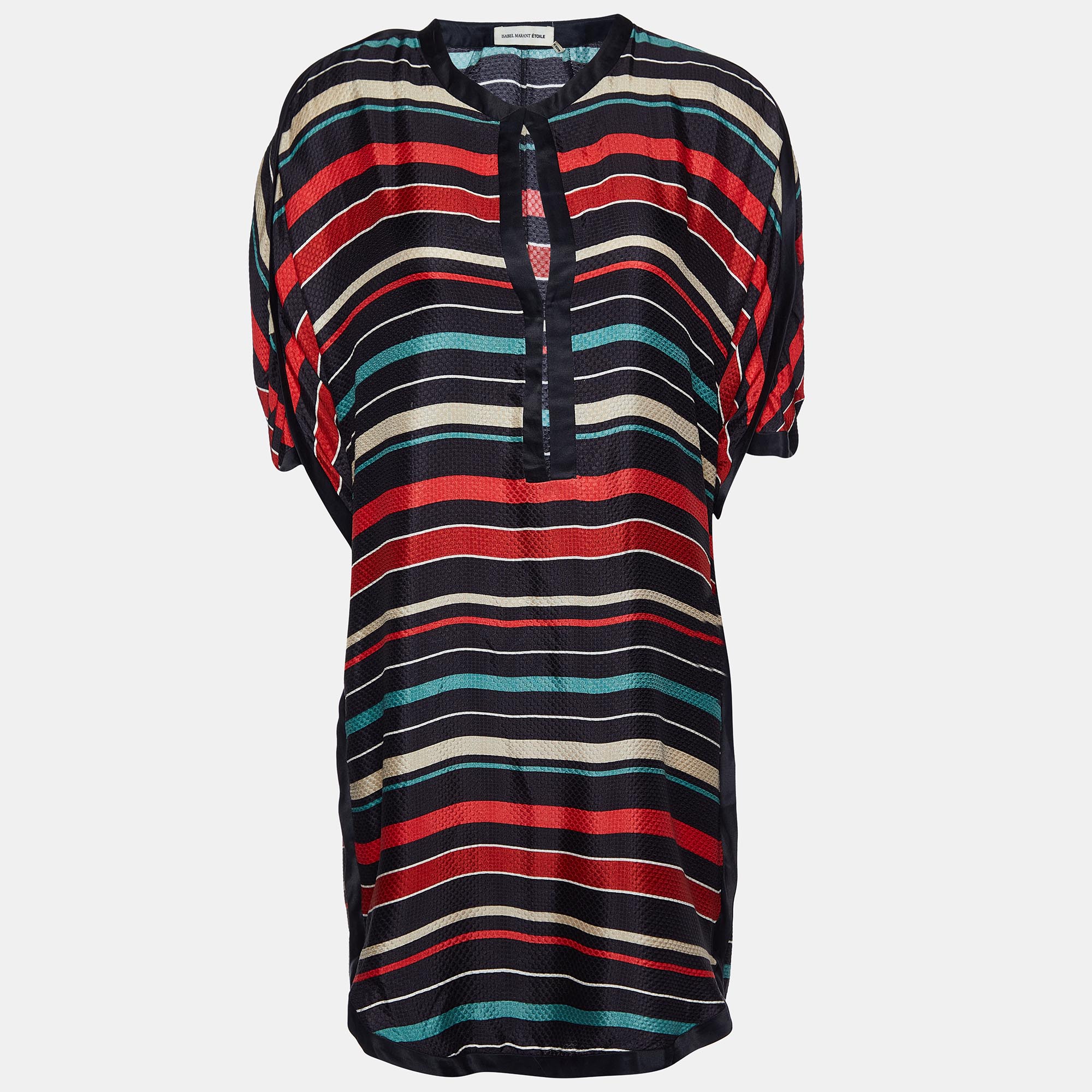 Pre-owned Isabel Marant Etoile Striped Silk Tunic Dress M In Black