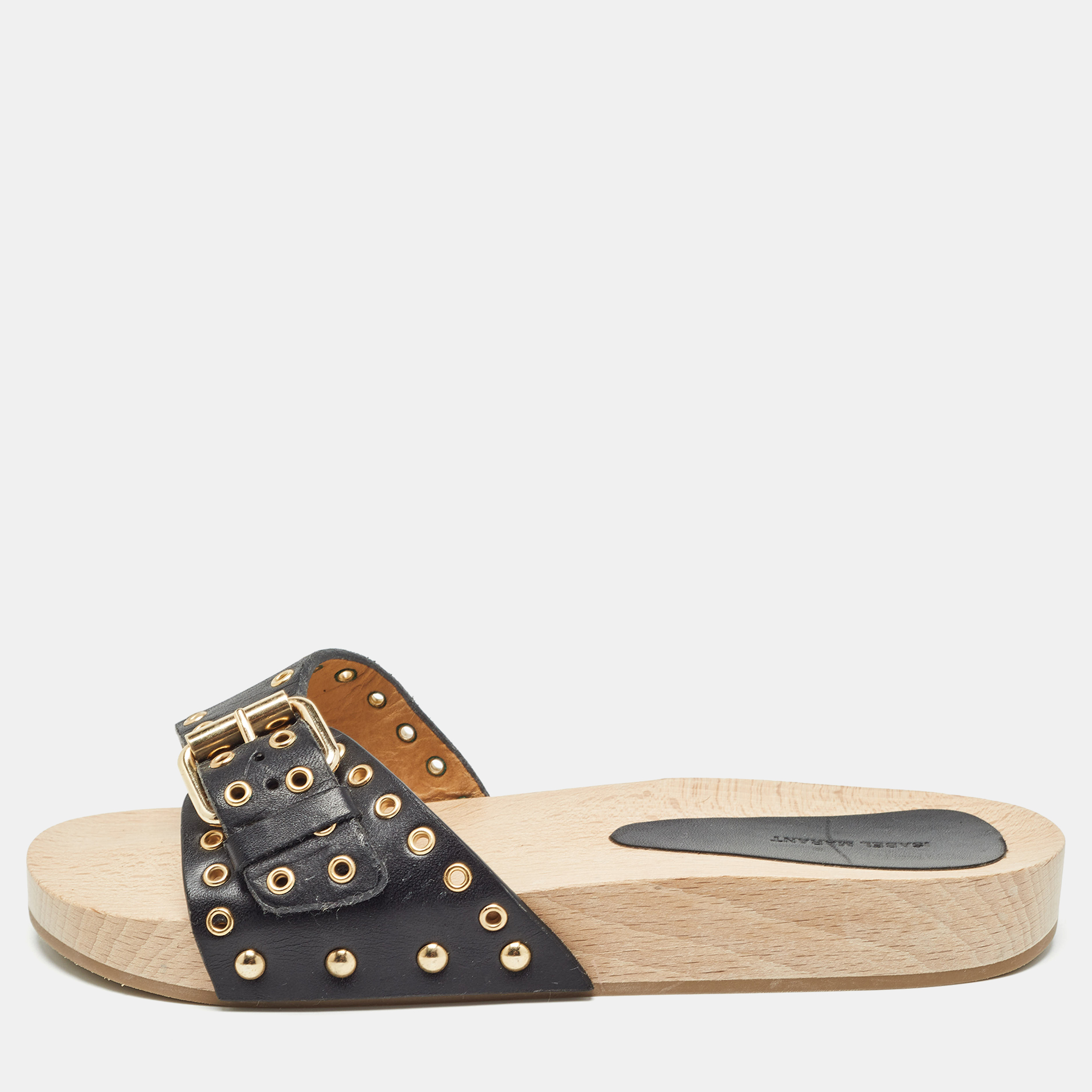 

Isabel Marant Black Leather Jaso Slip On Sandals Size