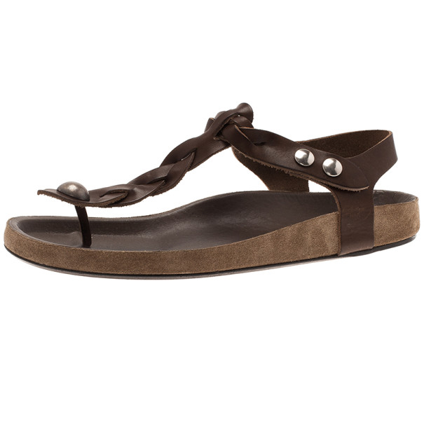 Pre Owned Isabel Marant Brown Braided Leather Brook Sandals Size 39