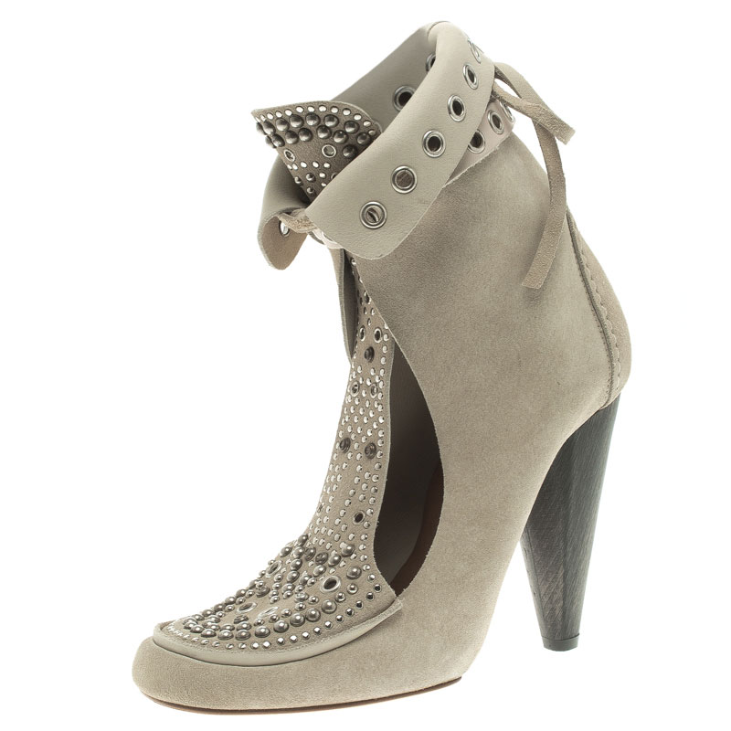 Isabel Marant Beige Suede Mossa Studded Cutout Ankle Boots Size 39