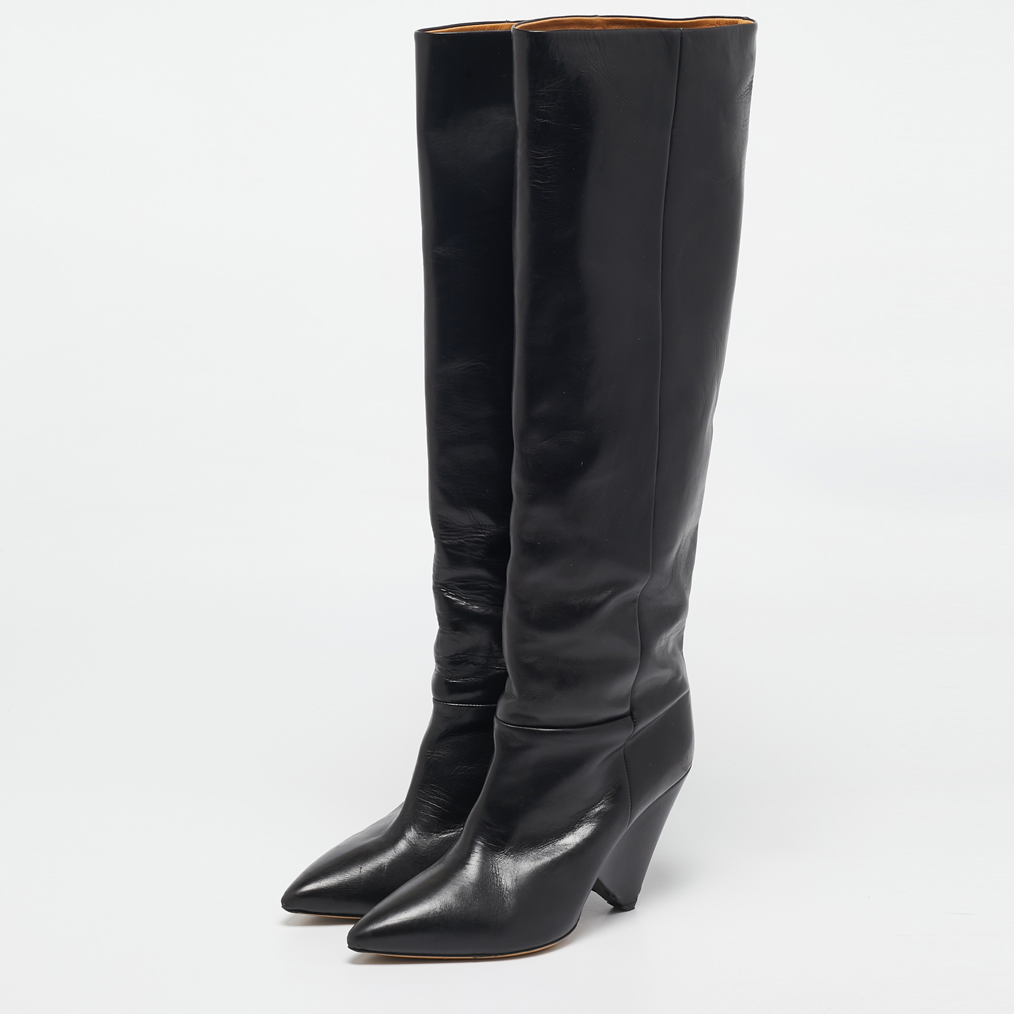 Isabel Marant Black Leather Knee Length Boots Size 41 