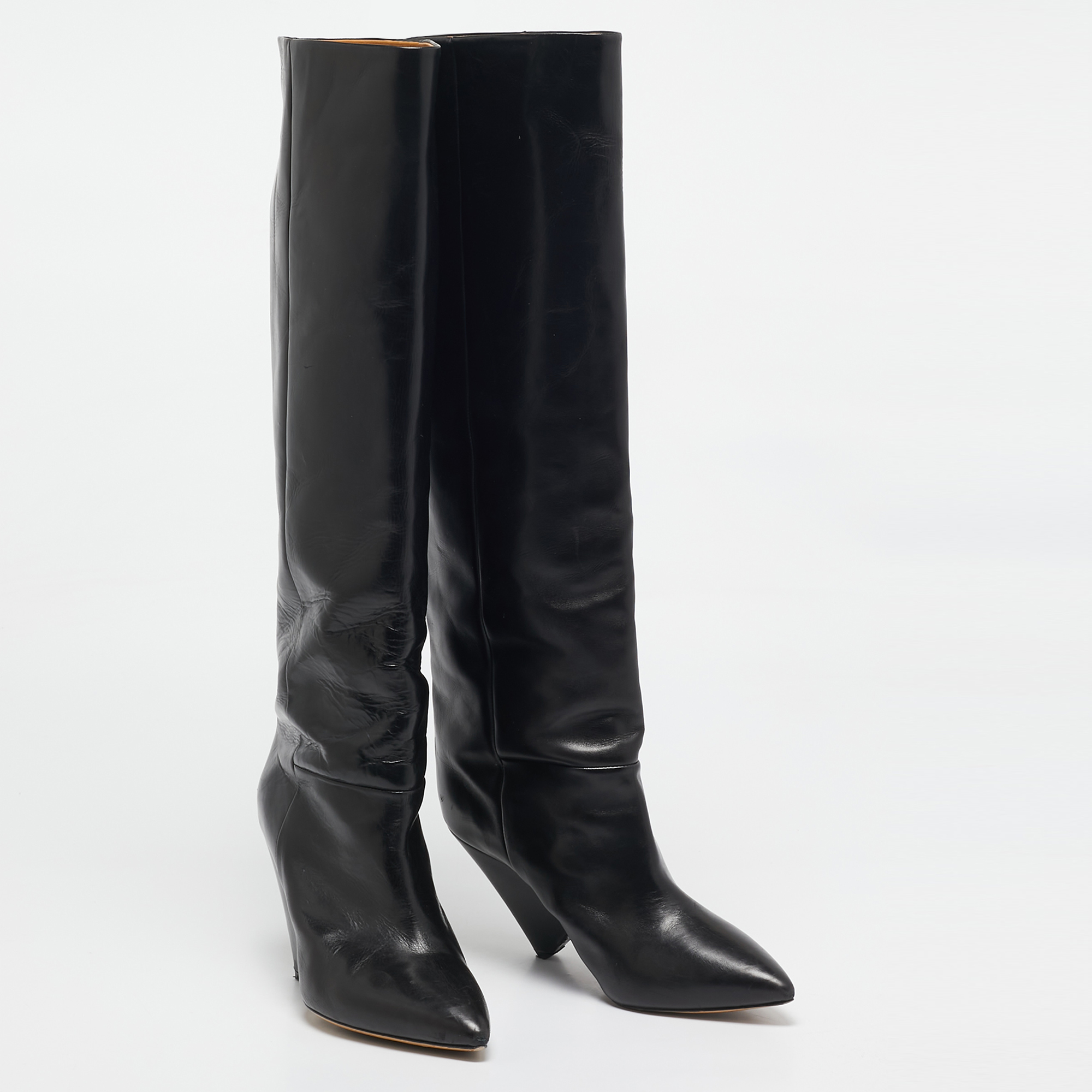 Isabel Marant Black Leather Knee Length Boots Size 41 